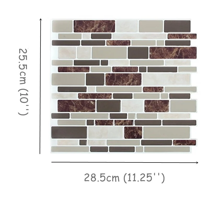 Самоклеящаяся мозаичная плитка, мягкая коричневая мраморная продолговатая Наклейка на стену, сделай сам, кухня, ванная комната, домашний декор, винил