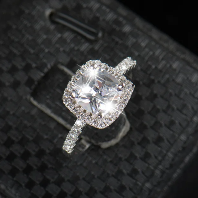 925 Sterling Silver Wedding Rings For Women Square Diamonds 925 Sterling Silver Wedding Rings For Women Square Diamonds Simulator Ring Bague Bijoux Zirconia Engagement