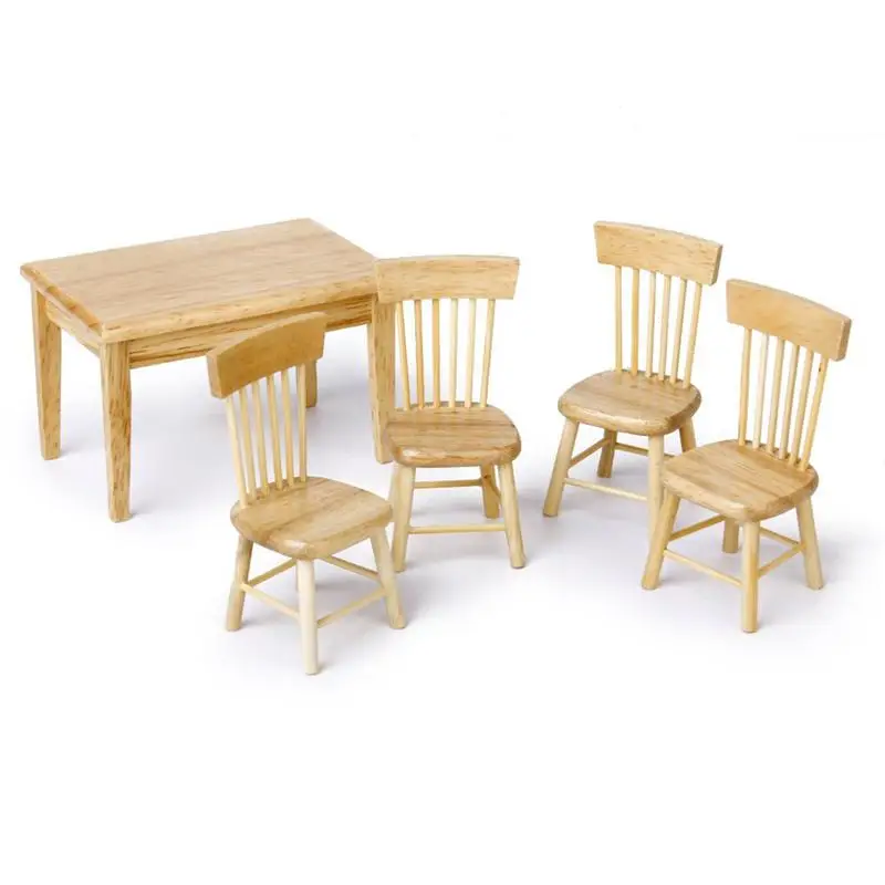 5x Holz Esstisch Stuhl Modell Set für 1:12 Puppenhaus Möbel verkaufen 