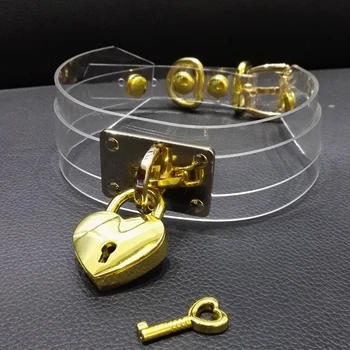 

Designed 100% Handmade Clear PVC Choker Layered Transparent Gold Heart Lock Key Collar Lolita Punk Necklace