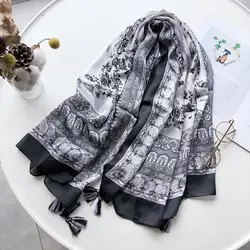2019 женский модный квадратный шарф с кисточками африканские цветочные шелковые шали и обертывания леди пашмины банданы хиджаб Foulard Snood 130*130