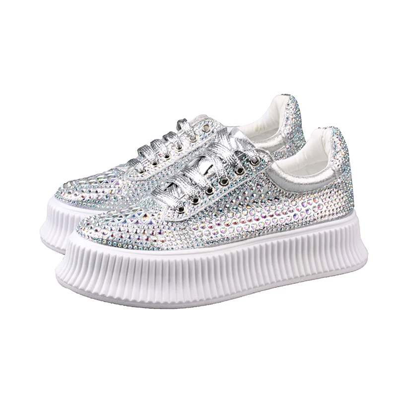 

High-end custom lace platform shoes new rhinestone platform casual shoes.