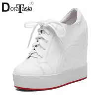DORATASIA Lace-up Height Increasing Sneakers Women 2019 Genuine Leather High Heels Shoes Woman Sewing Platform Footwear Ladies