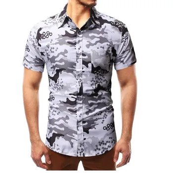 

Men's summer business printed short-sleeved lapel shirts, 2019 best-selling new fashion beach casual short-sleeved shirts