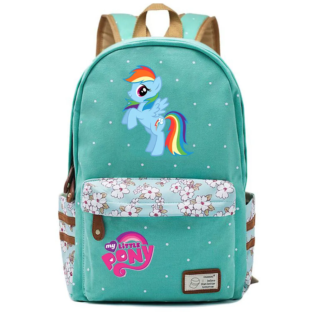 703CHK-15 Kawaii My Little Pony Rainbow Dash Pinkie Pie с цветами в горошек, школьная сумка для мальчиков и девочек, женский рюкзак, Подростковый холщовый женский рюкзак - Цвет: 703CHK-15