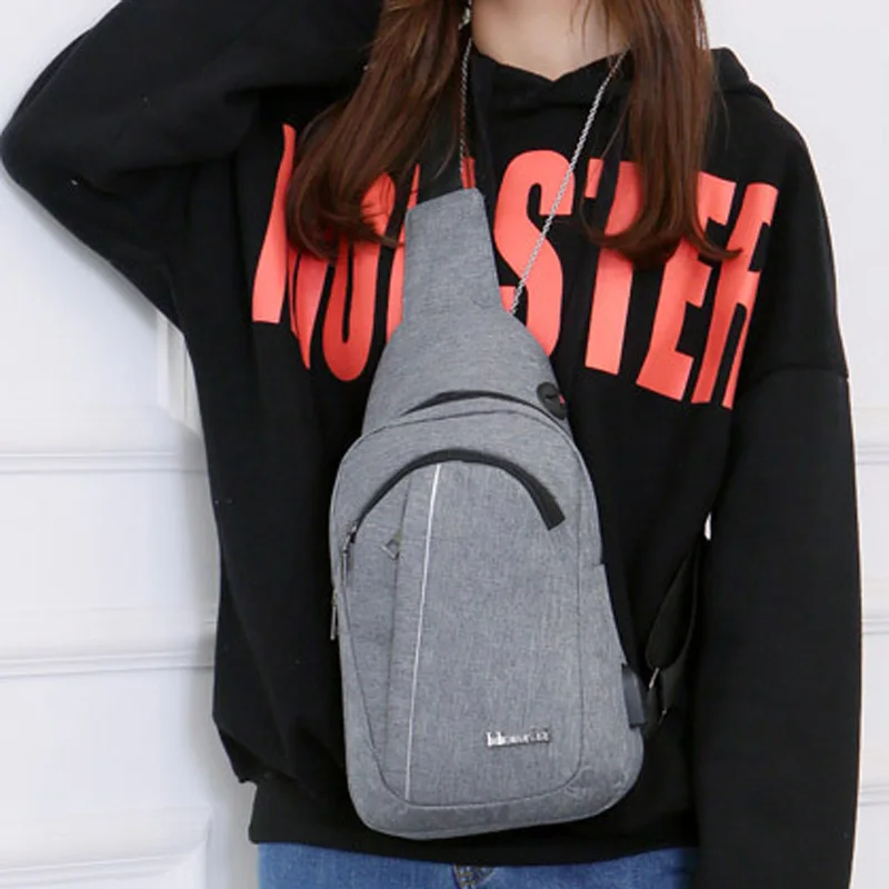 USB Charging Men Backpack Canvas Anti Theft Teenager Chest Bag Women Headphone Hole Casual Shoulder Bag Sac A Dos Homme BP0222 (7)