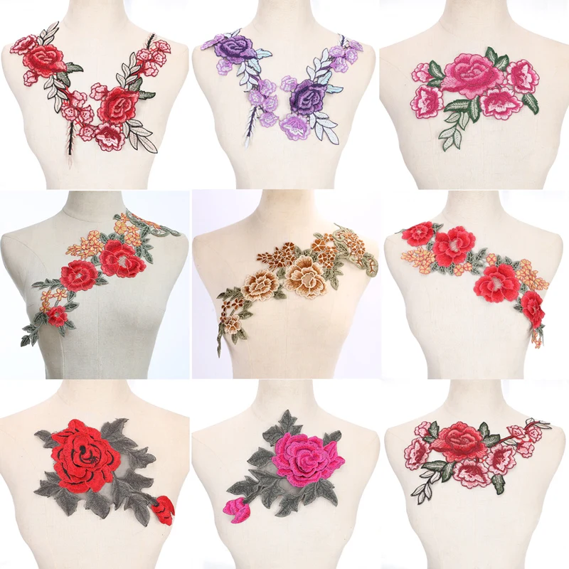 

1 Piece Pink Cotton Lace Collar Applique Neck Neckline Flower Lady Lace Trim Applique
