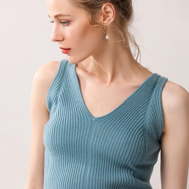 

Top Grade 100% Cashmere Knitted Camis Vest Pullovers for Women 5Colors High Soft Vneck Sleeveless Pure pashmina Knitwear Ladies
