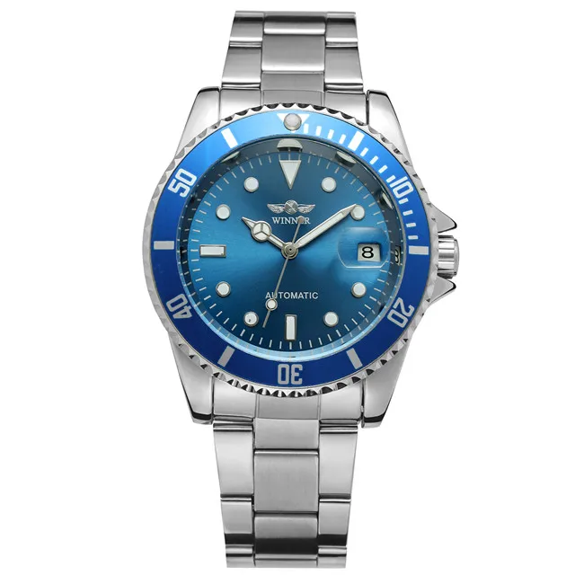 Модный победитель, мужские роскошные Брендовые Часы из нержавеющей стали с дисплеем даты, автоматические механические наручные часы, часы 975 - Цвет: Blue
