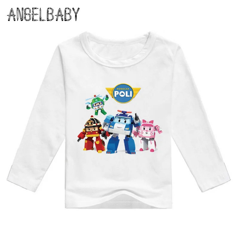 

2019 Boys and Girls Robocar Poli Cartoon Print Tshirt Children Long Sleeve T-shirt Baby Kids Funny Cute Clothes,LKP2177