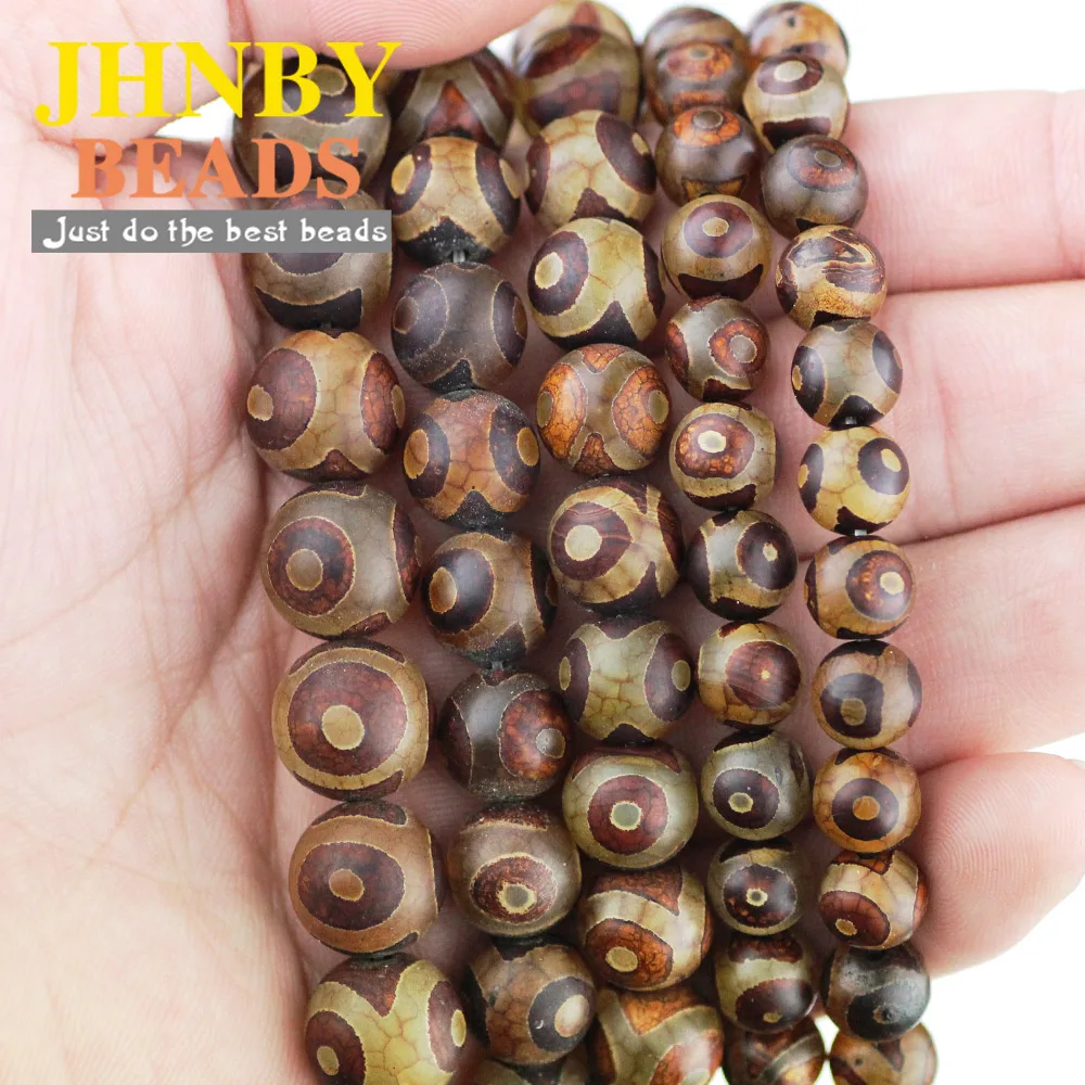 JHNBY China Natural Carnelian Tibetan Buddhism Dzi Eyes Beads 8/10/12mm Round Loose Beads for Jewelry Bracelet Making DIY