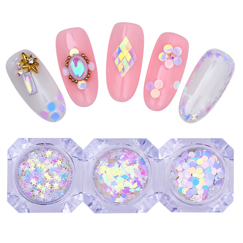 

1Box Gradient AB Color Nail Sequins Heart Flower Glitter Flakes Nail Art Decorations Paillettes DIY Glitters for Nail Art UV Gel