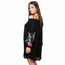 Kissmilk Plus Size Flare Sleeve Floral Embroidery Loose Pleated Mini Dress Long Sleeve Spaghetti Straps Dress Large Size Dress plus trumpet sleeve flare floral dress
