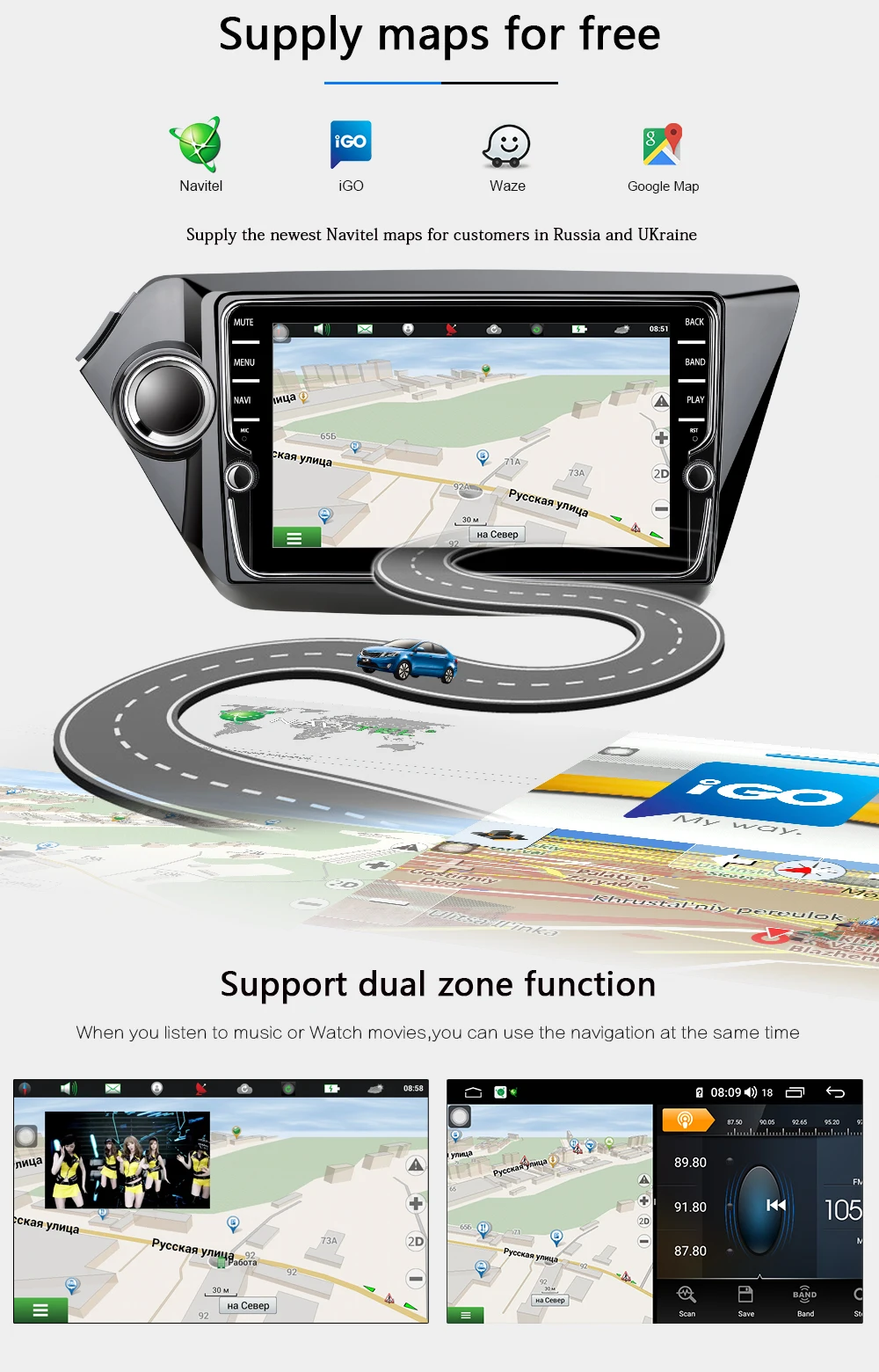 Top Funrover android 9.0 2 din car dvd multimedia player for Kia k2 rio 2011-2016 car radio gps navigation DSP split screen 4G+64G 13
