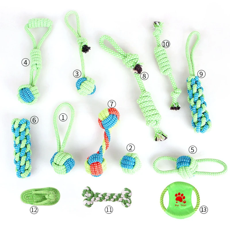 

13PCS Pattern Pet Dog Toy Rope Braided Dog Chew Toys Ball Bite Resistant Teeth Cleaning Cotton Rope Puppy Toys Training Product