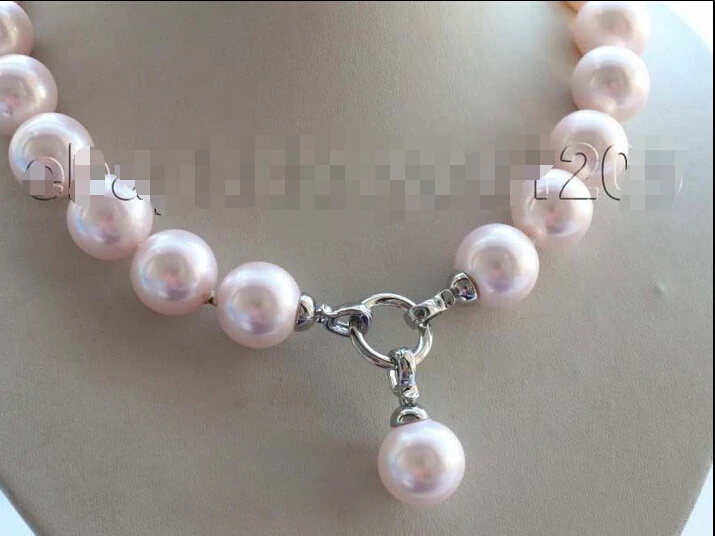 

FREE shipping>>>>18" Natural 16mm Pink Round Shell Pearl Necklace Pendant #f1621!