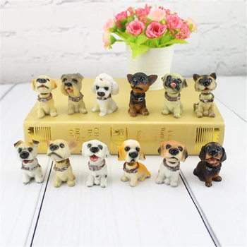 

12pcs/Set Rare Brown Great Dane Dog Puppy Blue Dot Eyes Toy Resin Shaking Head Dog Puppy Toy Set Children's Day gift