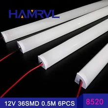 6pcs/slot 0.5M 12V Super bright Korea 8520 36SMD double chips with led v channel profil and cover 18W/M Hard Rigid LED Strip
