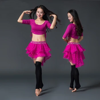 

Half sleeve O-neck Modal Lace Layered Short Skirt Sexy Belly dance 2pcs for women/female, New Costume Performance Wears ZM149
