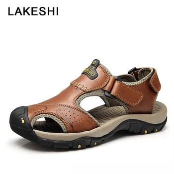 

Mens Sandals Genuine Leather Summer 2018 New Beach Shoes Men Casual Shoes Outdoor Male Shoes Plus Size 38-46