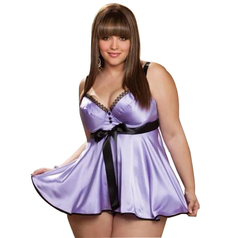 Plus Size S 2XL Purple Lingerie Padded Babydoll Chemise Nightdress