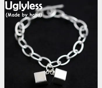 

Uglyless Genuine S 990 Silver Chains Bracelet Geometric Handmade Cube Charms Bracelets Unisex Simple Fashion Square Fine Jewelry
