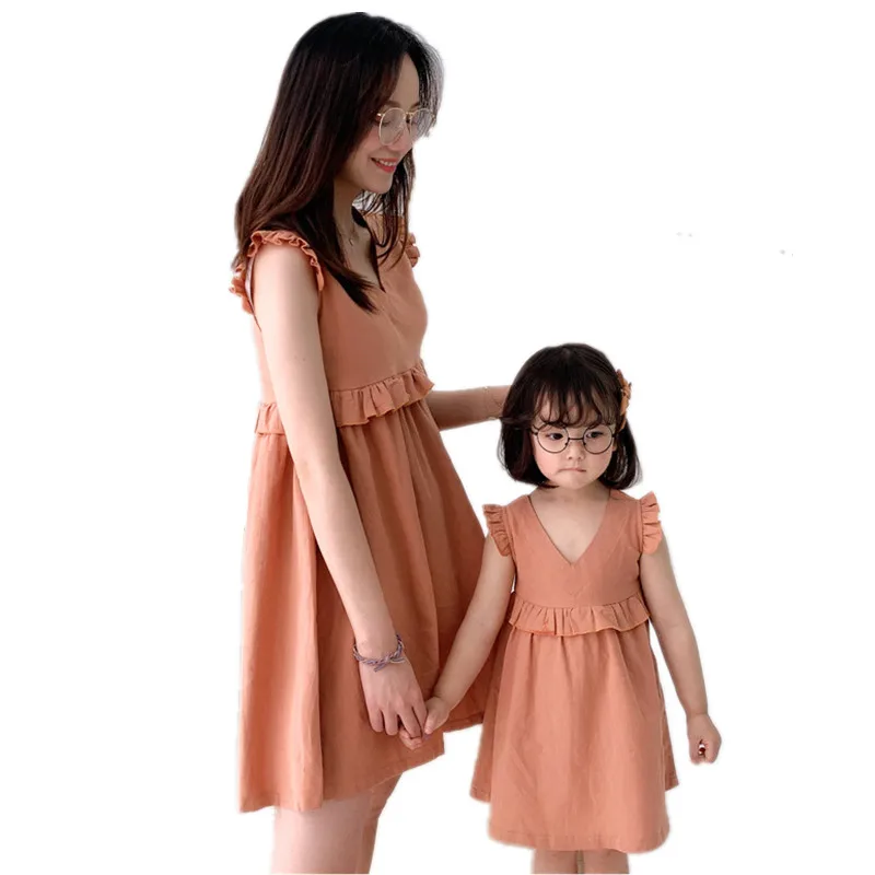 

Mom and daughter Dress Fashion Sundress Sleeveless Soild Mini Dress Mother and Daughter Clothes Big Sister Little Sister Dresses