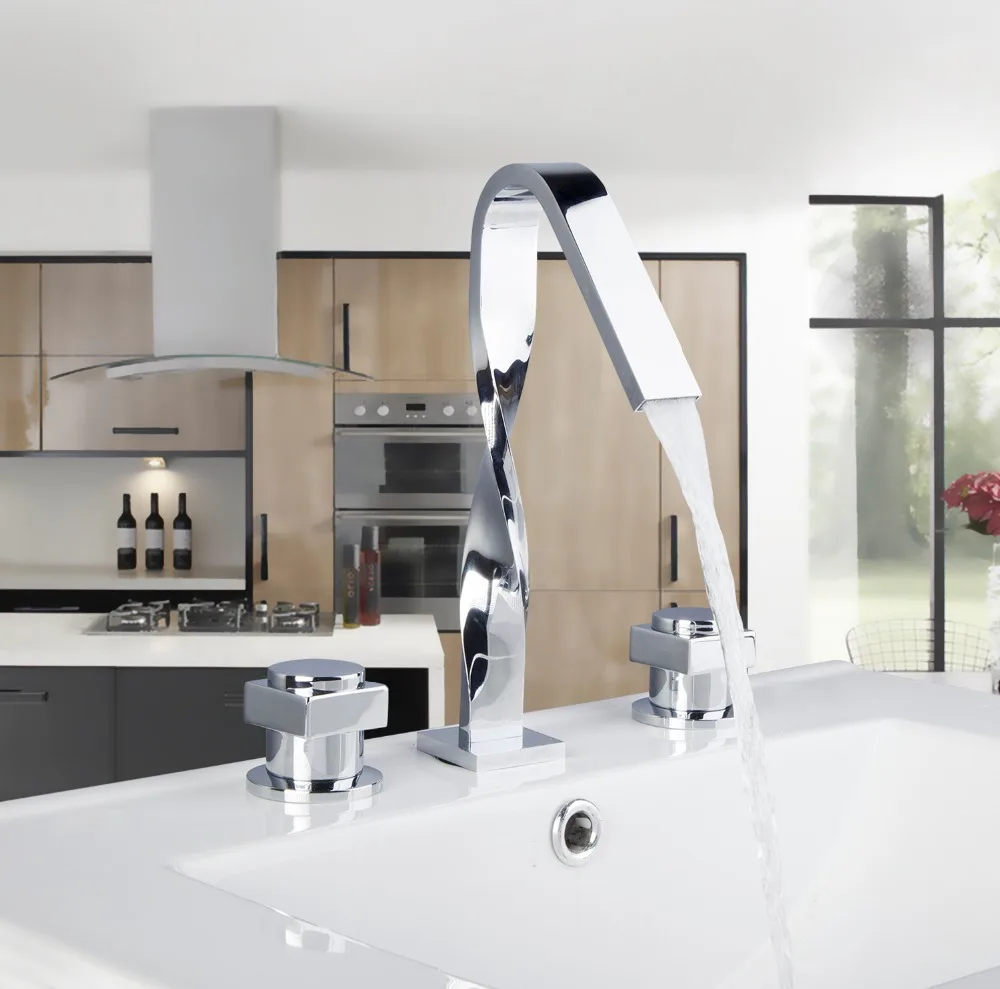 

Basin Sink Faucet 3 Pcs Faucet Set 54B Deck Mount Double Handles Wash Basin Sink Vessel Torneira Bathtub Sink Tap Mixer Faucet