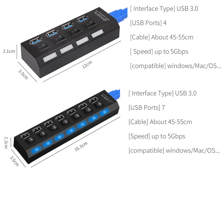 Rosinop мини мульти usb-хаб 3,0 4 7 портов USB разветвитель переключатель hab 2,0 usb-хаб с адаптером питания компьютер ПК Аксессуары