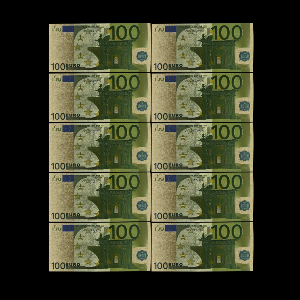 

10pcs/lot Colorful Euro Banknotes 100 EUR Fake Money Gold Foil Banknote for Collection and Gifts