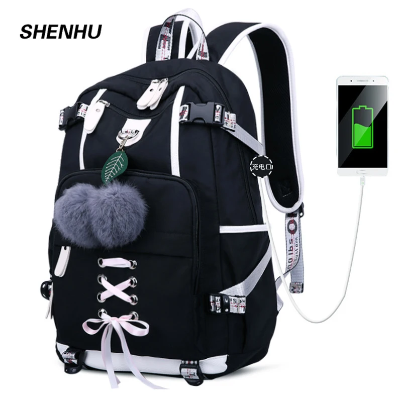  SHENHU 2019 New Laptop Women Backpack External USB Charge Computer Backpacks Anti-theft Waterproof  - 33008037449