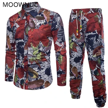 

Shirts + Trousers Two-piece Suite Short sleeve Ethnic Costumes Men's Sets Summer Fashion mens clothing Casual Male Printing 5XL
