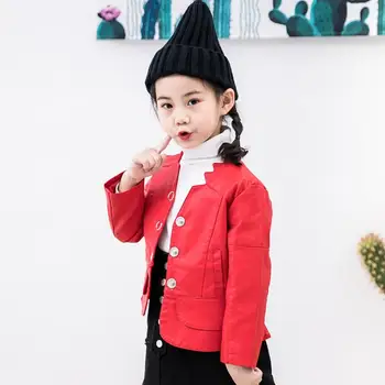 

2-8 years old baby girl fashion Pu leather jackets children's spring autumn new brand V-neck coats outerwear tops ws71 dropship