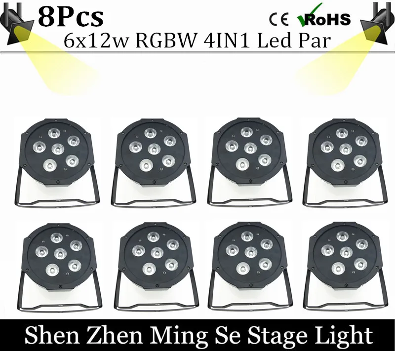 

8pcs/lots 6x12w led Par lights RGBw 4in1 led flat par dmx512 controller disco lights professional stage dj equipment