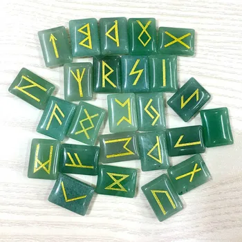 

25pcs/set natural green jasper stone nordic Viking Runes Set Healing Palm Crystals Craft Feng Shui Decoration Velvet Bag