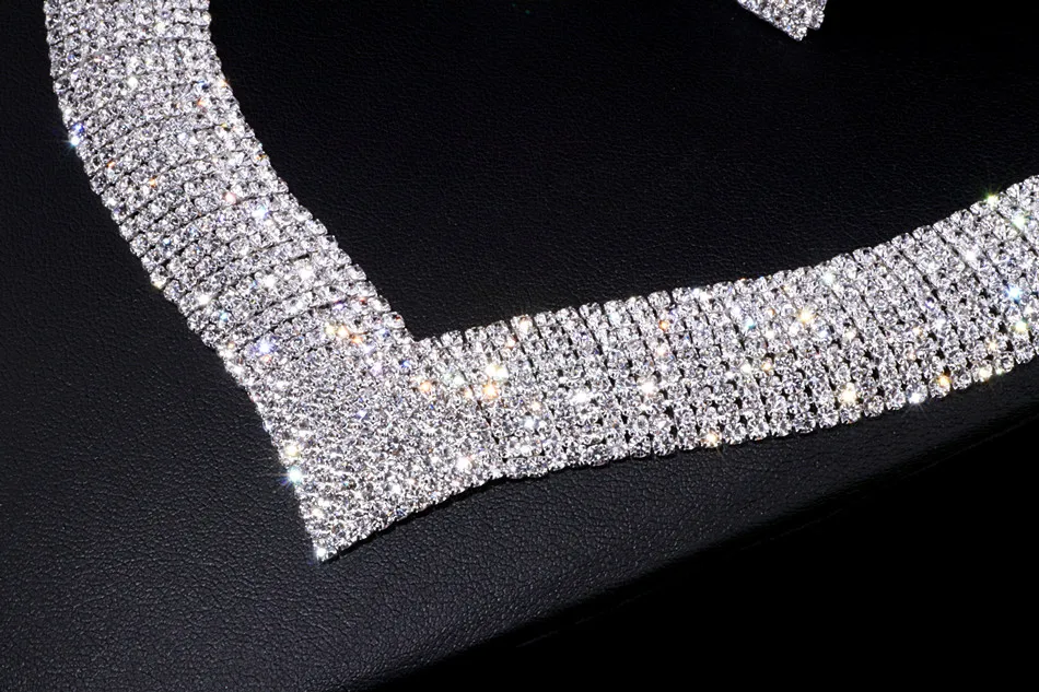 Роскошные классические Кристальные Свадебные Ювелирные наборы для женщин, прозрачное геометрическое ожерелье со стразами в комплекте, свадебные ювелирные изделия для помолвки