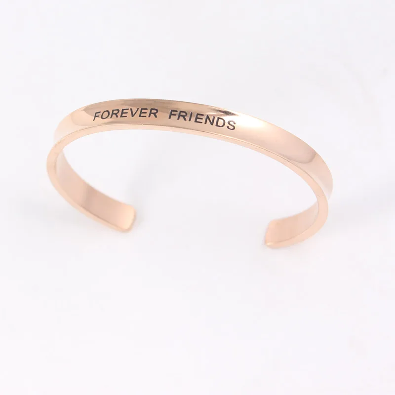 

FOREVER FRIEND Stainless Steel Engraved Positive Inspirational Quote Cuff Mantra Bracelet Bangle For Gift