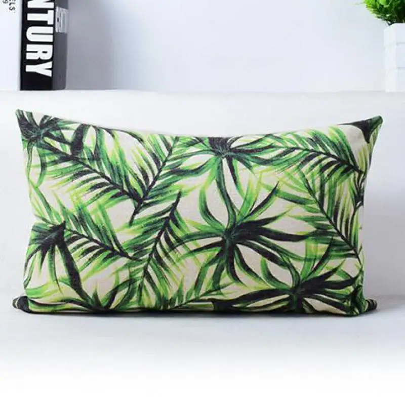 Southeast Green Plants Printing Linen Throw Pillow Office Chair Bedside