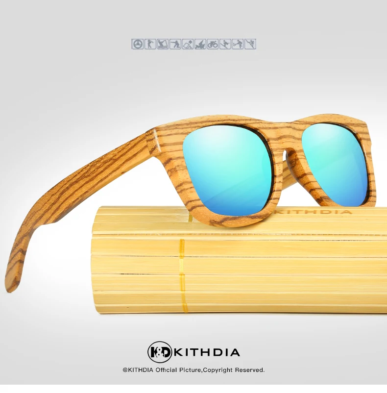 Kithdia Природный Зебра поляризованные деревянные очки синие линзы солнцезащитные очки ручной работы и Поддержка DropShipping/предоставить фотографии# KD015