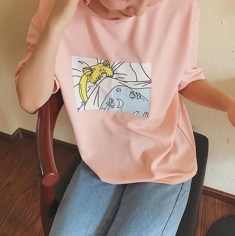 

Fashionshow-JF Sleepy Sailor Moon Kawaii Anime T-Shirt 90s Cute Aesthetic Fashion Top