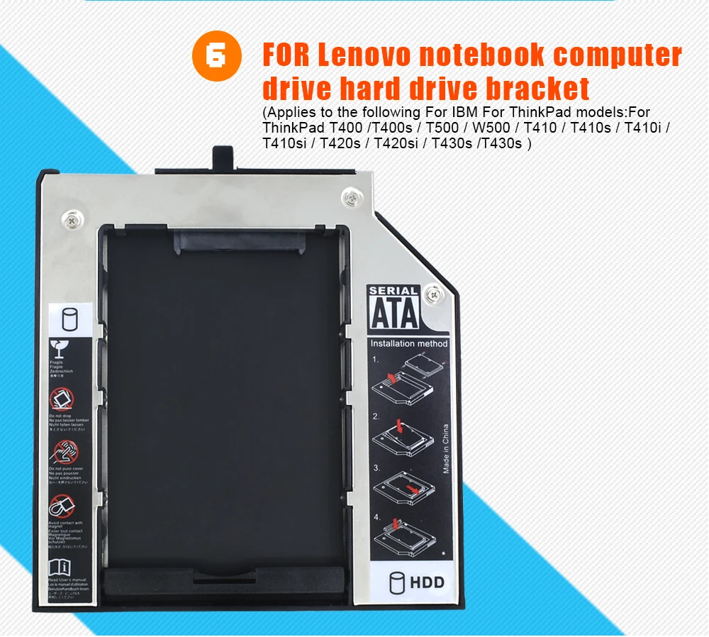 Для lenovo ThinkPad T420s T430s T500 W500 T400 T400s T410 T410s Алюминий 2nd HDD Caddy 9,5 мм SATA3.0 2," корпус SSD, HDD
