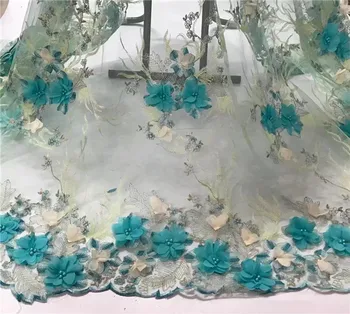 

Cheap Good Quality Lace French Tulle Lace Fabric With Beautiful Beads 3 D Chiffon Flowers Lace Trim Embrodery 5 Yards