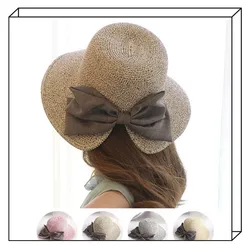 NEW Lady Bowknot Straw Hat Shading Sun Cap Wide Brim Students Fresh Foldable Sun Protection Visor Femme Cap NEW Lady Bowknot Straw Hat Shading Sun Cap Wide Brim Students Fresh Foldable Sun Protection Visor Femme Cap