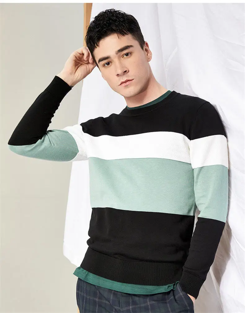 2019 New Fashion Men Sweater Pullover High Qulaity Cotton Acrylic Striped Knit Jumper Dress Male Spring Autumn Brand Muls 4XL 01