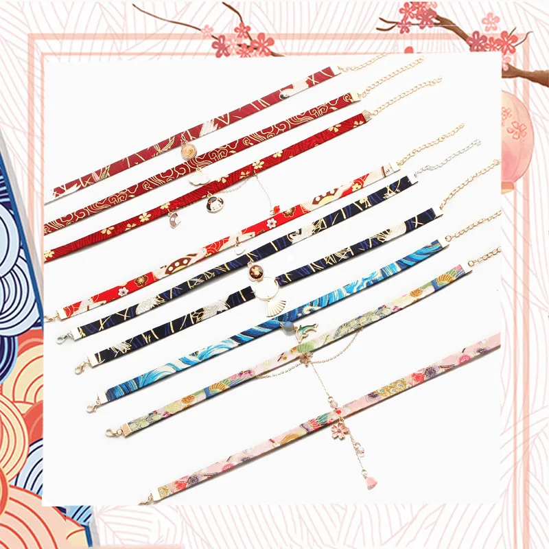 

DoreenBeads 2019 Classic Japanese Style Ribbon Rope Doll Choker Cute Romantic Women Pink Flower Bead Pendant Short Necklace,1 PC
