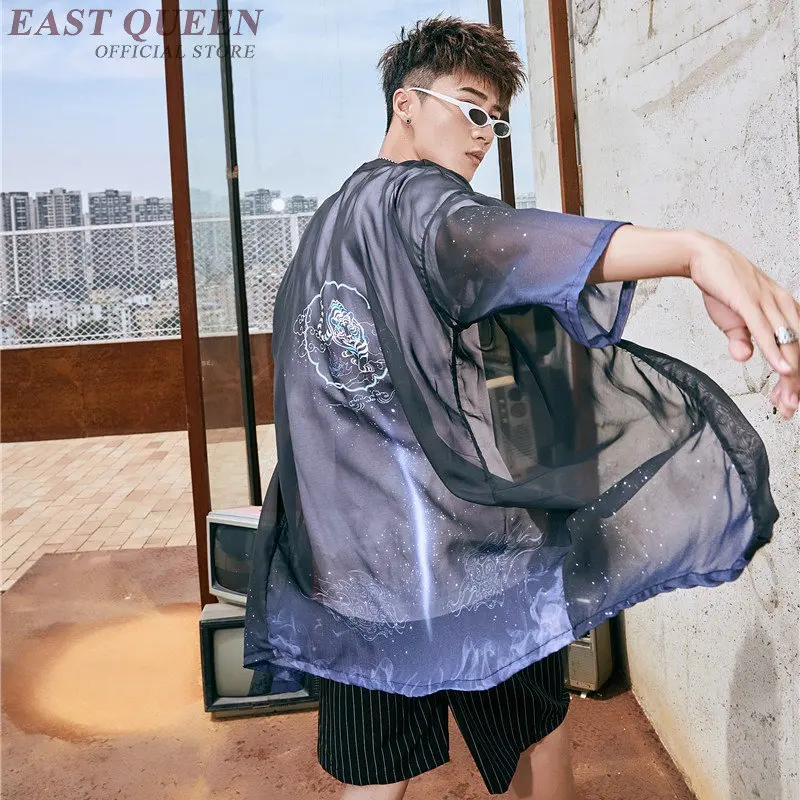 Japanese Kimono Cardigan Men Streetwear Long Shirt Male Boho Asian Clothes Beach Tops Summer Kimonos Yukata Haori FF2171