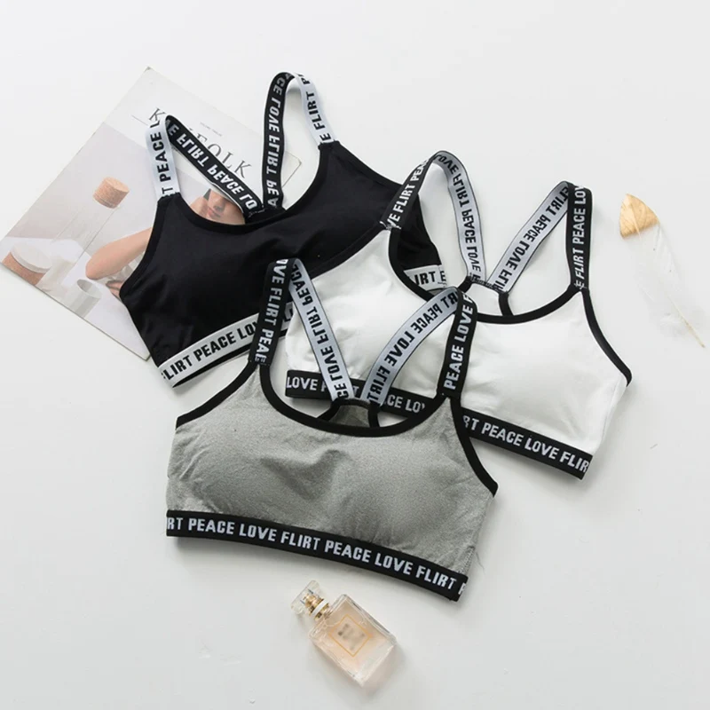 

Wireless Bra Push Up Women Fashion Letter Print Padded Brassiere Mujer Grey Black White Bralette Sexy Backless Bra Women