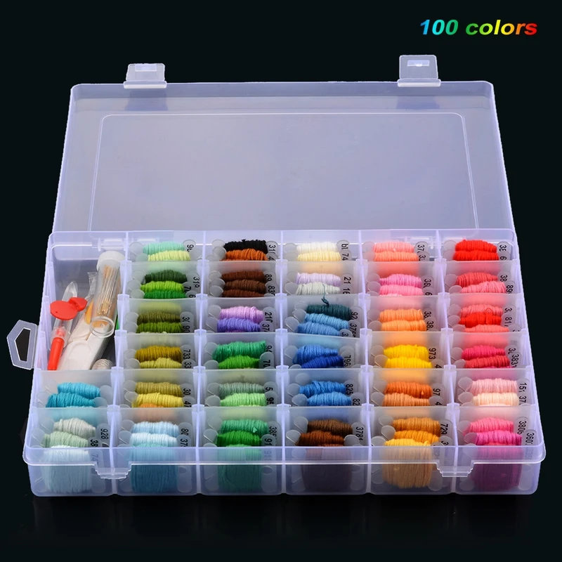 

FUNIQUE 1Set 100 Color Cross Stitch Cotton Threads Sewing Set Craft Embroidery Threads Floss Kit DIY Sewing Tools Accessories