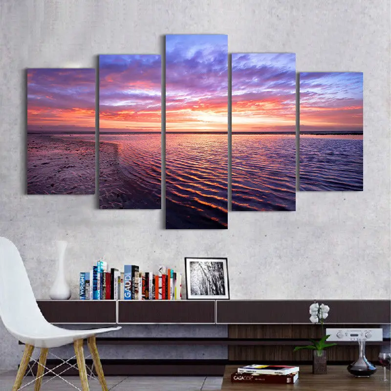 5 Panels Unframed Canvas Photo Prints Seascape Beach Wall Art Picture