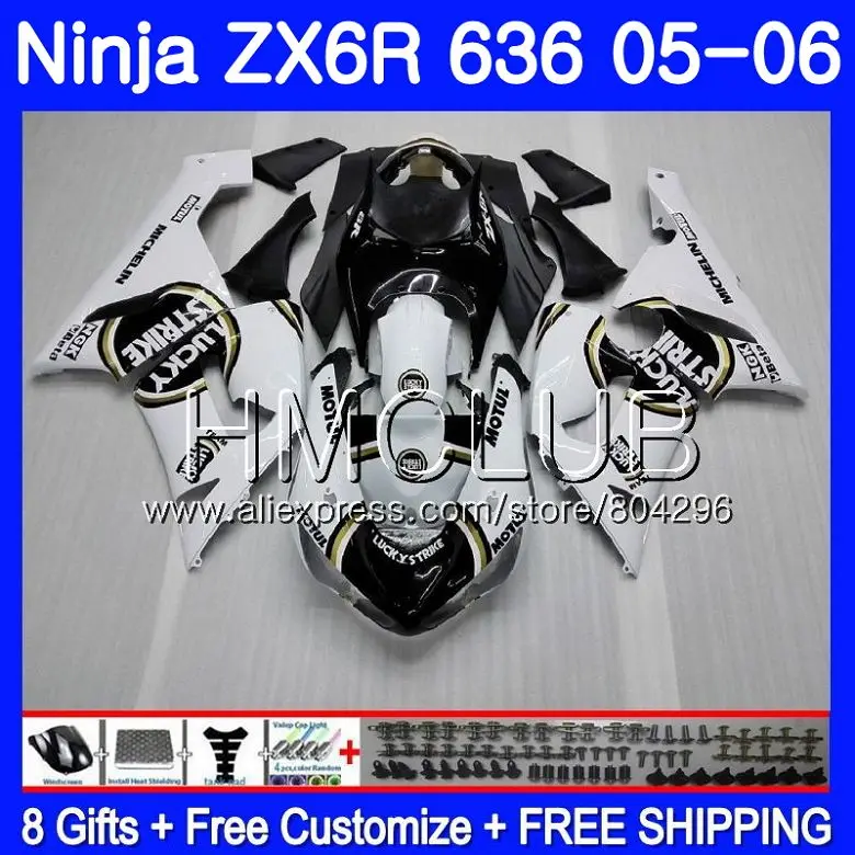 Body For KAWASAKI NINJA ZX-636 ZX 6R 600CC 6 R Lucky Strike ZX636 05 06 17HM.6 ZX6R 05 06 ZX600 ZX 636 ZX-6R 2005 2006 Fairing